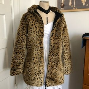 Leopard Faux Fur Coat with Hood